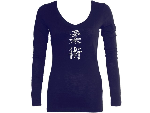 Jiu jitsu distressed look women vneck sleeved t-shirt